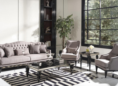 Sofa set: sofa, 3 coffee tables, fabric sofa, gray, 5-piece set, three-seater.